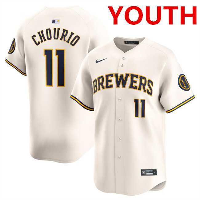 Youth Milwaukee Brewers #11 Jackson Chourio Cream 2024 Home Limited Stitched Baseball Jersey